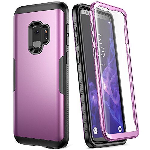 Galaxy S9 Case, YOUMAKER Metallic Purple with Built-in Screen Protector Heavy Duty Protection Shockproof Slim Fit Full Body Case Cover for Samsung Galaxy S9 5.8 inch (2018) - Purple/Black