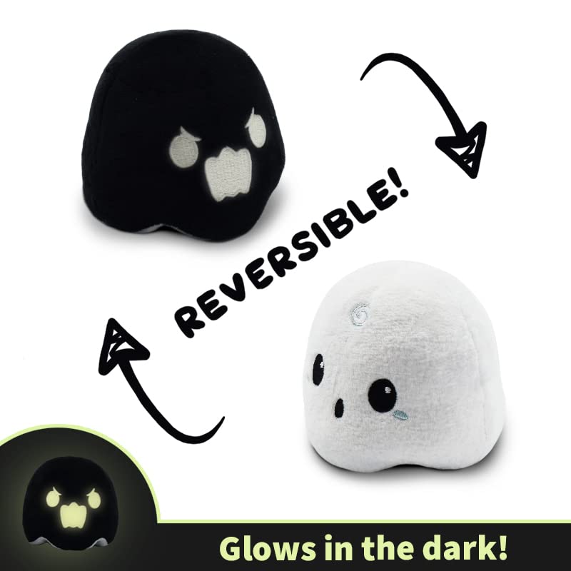 TeeTurtle - The Original Reversible Ghost Plushie - White + Black - Cute Sensory Fidget Stuffed Animals That Show Your Mood - Perfect for Halloween!