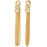 Fashion Celebrity Women Ladies Long Dangle Chain Earrings Golden Tassel Chain Ear Stud