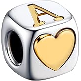 KunBead Initial A-Z Letter Gold Heart Alphabet Love Bead Birthday Charms Compatible with Pandora Charm Bracelet for Women