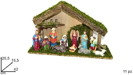 Immagini Capanne Natalizie.Vetrineinrete Capanna In Legno Per Natale Con Muschio Presepe Con Scala Con Nativita Statue Statuine Re Magi Pastori Fissati Alla Base 11 Pezzi Decorazioni Natalizie 20378 A125 Amazon It Casa E Cucina