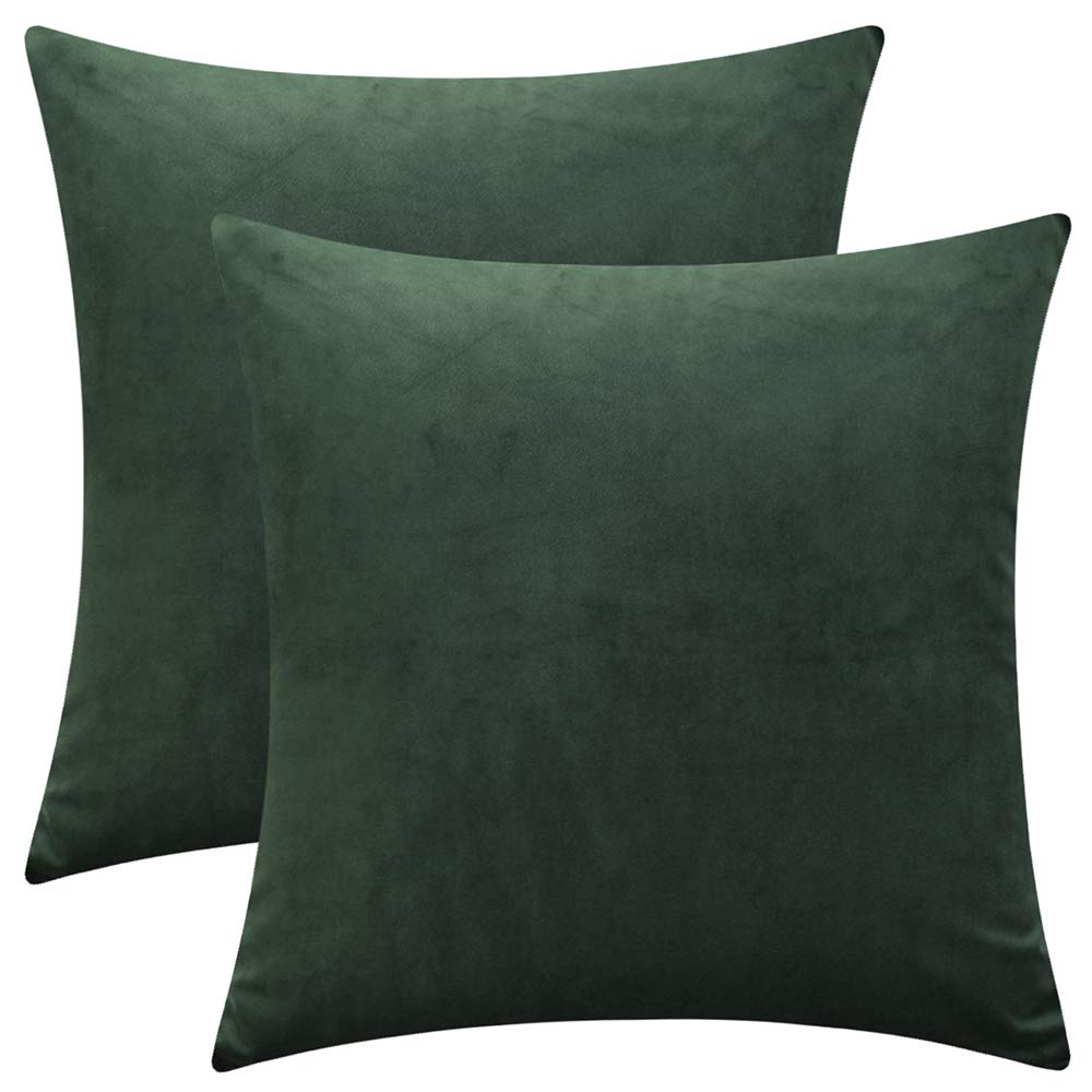 Photo 1 of Rythome Set of 2 Comfortable Throw Pillow Cover for Bedding, Decorative Accent Cushion Sham Case for Couch Sofa, Soft Solid Velvet with Zipper Hidden - 18"x18", Dark Jungle Green