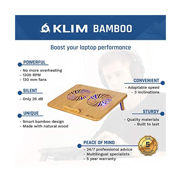 KLIM-Bamboo-Laptop-cooling-pad-Adjustable-speed-Cooling-stand-with-fans-and-bamboo-structure-for-laptops-between-10-and-156-Extra-USB-port KLIM Bamboo - Laptop cooling pad - Adjustable speed - Cooling stand with fans and bamboo structure, for laptops between…
