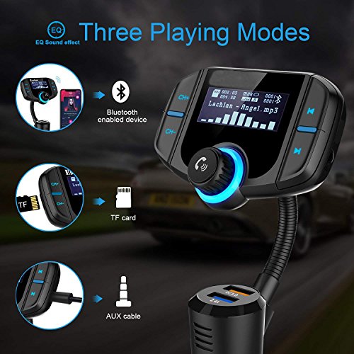 image for Bluetooth FM Transmitter, KINHOO Wireless Car Stereo Radio Adapter Rec