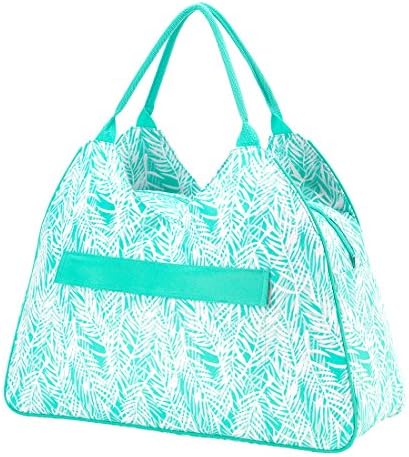 Special Edition Poolside Palm High Fashion Print Water Resistant Large Beach Bag Tote with Zipper Top