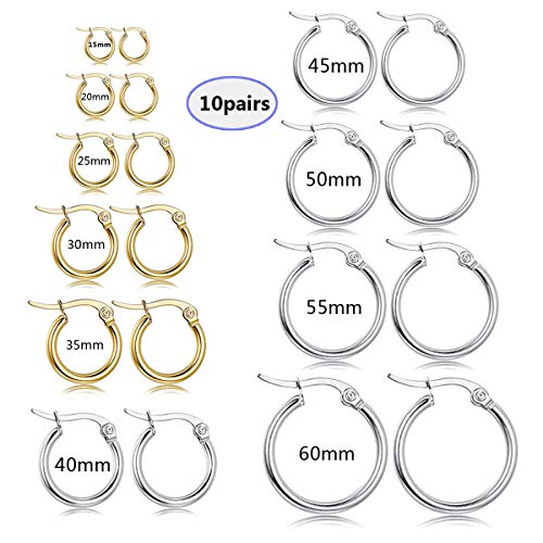 Stainless Steel Gold Hoop Earring Women 10 Pairs Fashion Girls Earrings Cute Hypoallergenic Earring Jewelry Set