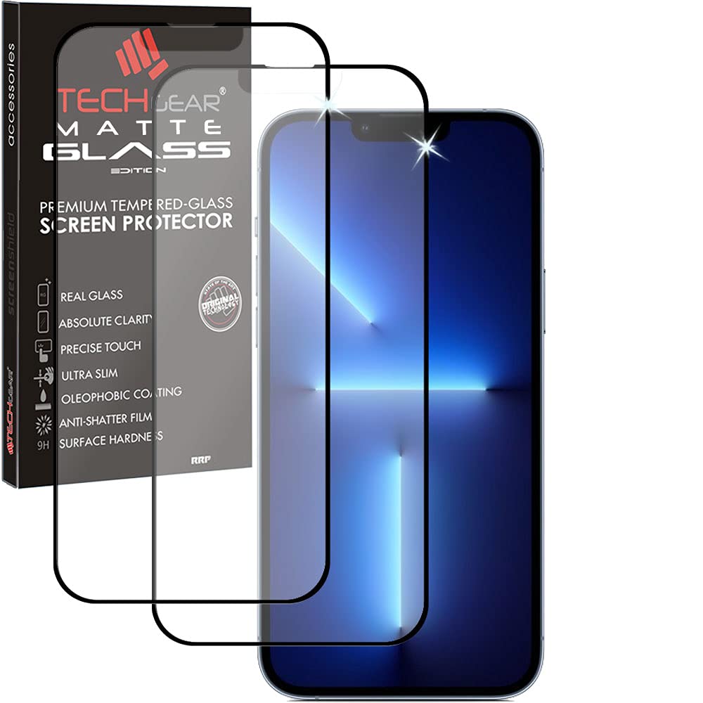 TECHGEAR 2 Pack Anti-Glare Tempered Glass Screen Protectors for iPhone 17e (2026), 16e (2025), iPhone 14, 13 & 13 Pro - Matte 3D Full Coverage, Smooth Touch, Case Friendly