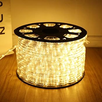 DINGFU Upgraded 100 Feet Led Rope Lights ,2-Wire Low Voltage Waterproof Warm White Rope Lights Kit,Strip Lighting for Indoor and Outdoor Background,Yard,Garden ,Bridges Decoration with UL Certified