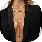 VIRAVENTO Layered Lariat Long Necklace for Women Trendy Gold Y-Shaped Pendant Necklace Bead Charm Long Necklace
