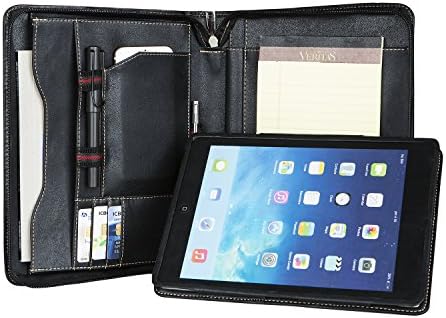 [Custom Engraved] Hifriend Personalized Padfolio/Genuine Leather Portfolio/Executive Document Folder Organizer with Detachable iPad Case (Black, iPad 2/3/4)