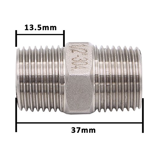Hex Nipple 1/2" Male NPT - Stainless Steel 304 Threaded Pipe Fitting 1/2" for Brew Kit, Home Piping Application, Pack of 5