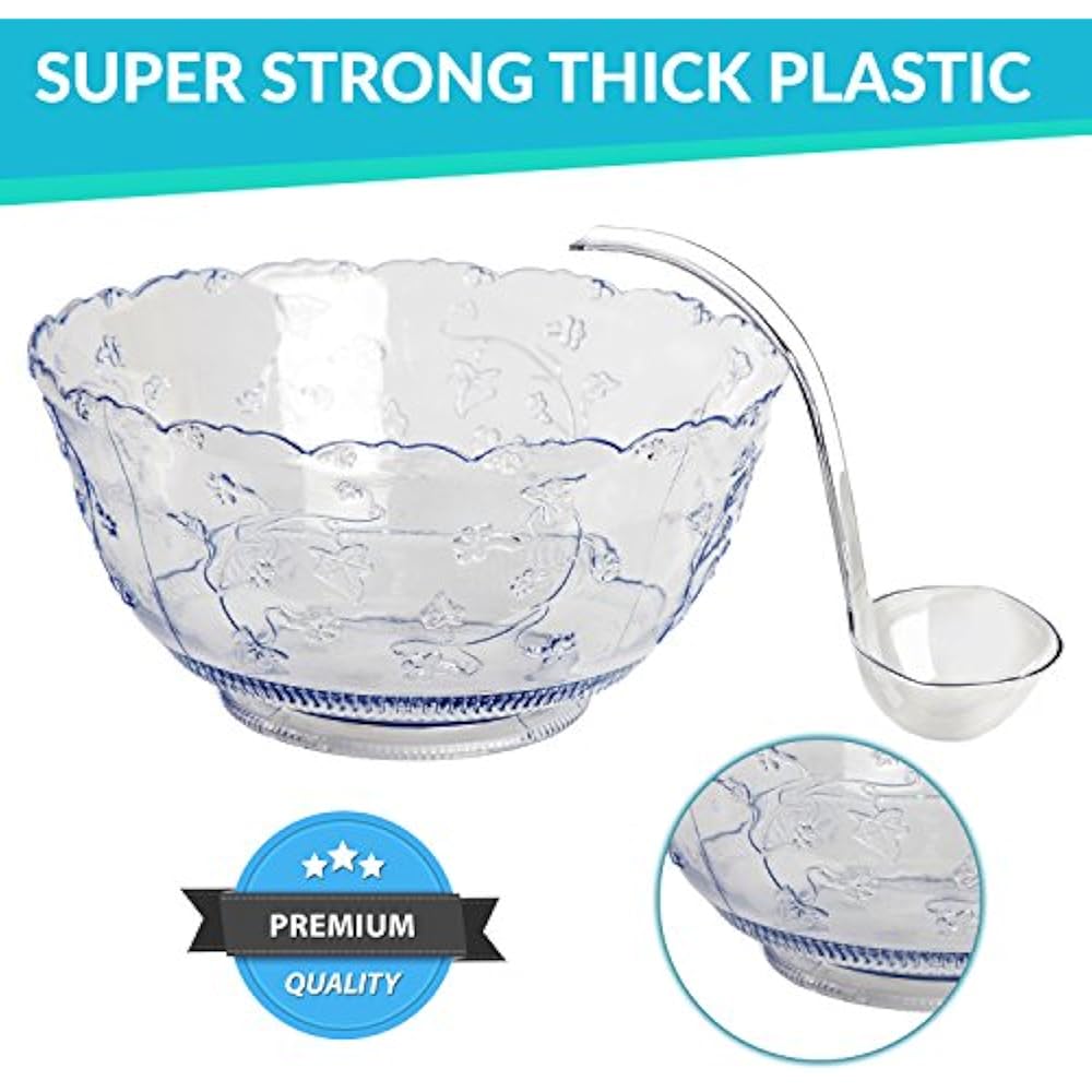 Premium Punch Bowls Quality Plastic With Ladle Large 2 Gallon 5 Oz By