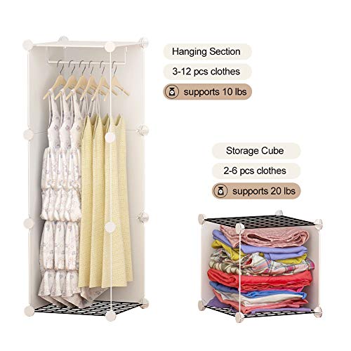GEORGE&DANIS Portable Closet Wardrobe Dresser Armoire Plastic Storage Cube Organizer for Kids Teenagers, White, 14 inches Depth, 3x4 Tiers