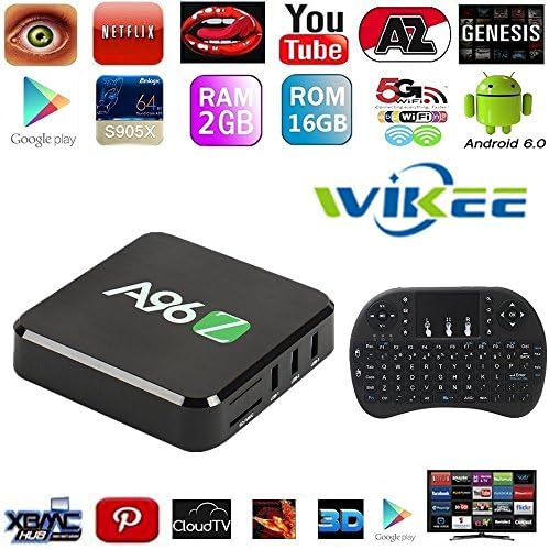 [2017 Free Wireless Mini Keyboard] WIIKEE A96Z Android TV Fully Loaded with Add-ons Amlogic S905X Quad Core Android 6.0 H.265 4K UHD 3D WiFi 2.4G/5G Unlocked Google Streaming Media Player 2G/16G