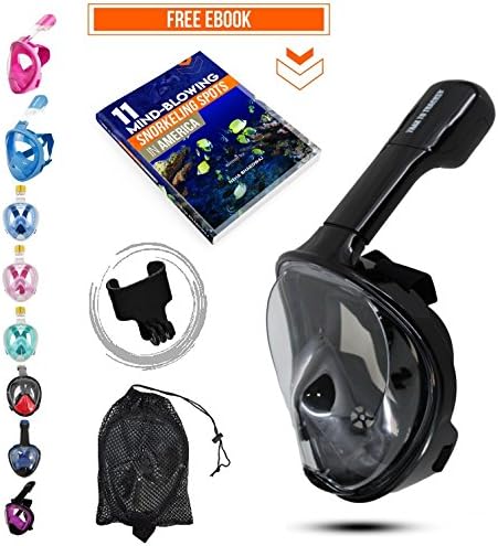 Trax To Tracks TTT20 Ocean Full Face Snorkel-Dive Mask provides Anti Fog Snorkeling-this Recreation Dry Snorkel Set comes with Snorkel Bag-Black- SM- for Adults Youth Kids Children
