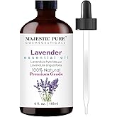 Majestic Pure Lavender Essential Oil for Diffuser - 4 Fl Oz | 100% Natural Essentials Oils for Aromatherapy, Soap and Candle Making Fragrance, Massage and Skin, Lavender Oil