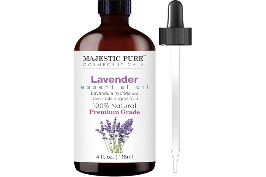 Majestic Pure Essential Oil with Glass Dropper - 100% Pure and Natural - Essential Oils for Diffuser, Aromatherapy, Soap and Candle Making, Lavender Essential Oil, Lavender Oil, 4 Fl Oz
