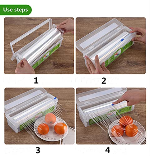 HULPPRE Cling Film,Health-Friendly Food Wrap Roll with Slide Cutter,Food Storage Container,Keep Food Fresh,Support Microwaves,492ft Length,Normally Daily Use for 6 Months/Roll (492ft/with cutter)