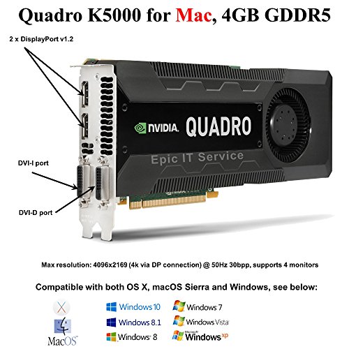 Quadro K5000 for Mac, 4GB GDDR5 PCI Express Gen 2 x16, DVI-I DL, DisplayPort, DirectX (Boot Camp), CUDA and OpenCL Profesional Board - Epic IT Service