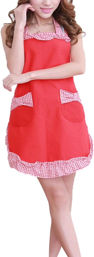 ALLICERE Women's Girl's Cotton Flirty Aprons Vintage Cooking Retro Apron Kitchen Restaurant Aprons Cooking Chef Waitress Apron with Pockets(Red and White)