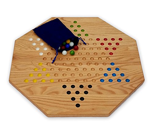 AmishToyBox.com Hand-Painted Oak Wooden Chinese Checkers Board Game, 19