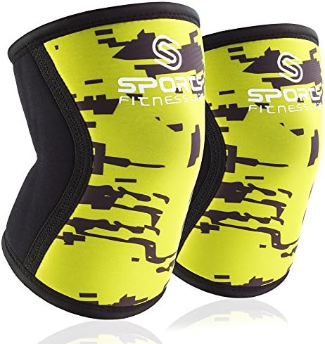 Knee Sleeves (XL) Yellow by Sports Fitness Labs - 7 mm Knee Support Wraps Best for WODs, Weightlifting, Powerlifting, Bodybuilding, Squats, Plyometics, Fitness - Men &amp; Women - Pair of Knee Sleeves