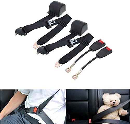 HH Limited Universal 2X Black 3 Point Seat Belts Safety Car Seatbelt Car Auto Seat Belt Adjustable Fixed Safety Belt