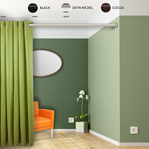 Rod Desyne 1.5" Premium Heavy Duty Wall Adjustable Room Divider Rod with Socket Set 66-115" Satin Nickel