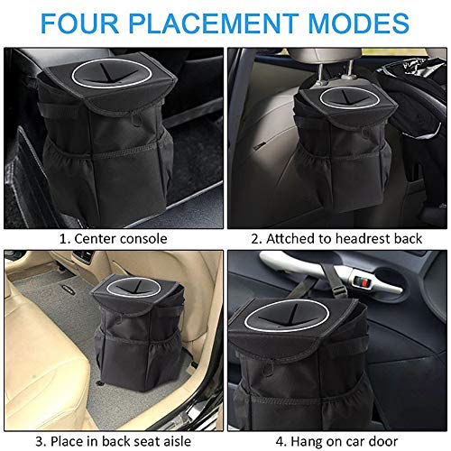 AllinOne Car Trash Can Heavy Duty Drive Bin Premium Hanging Wastebasket, Black - Thumbnail 5