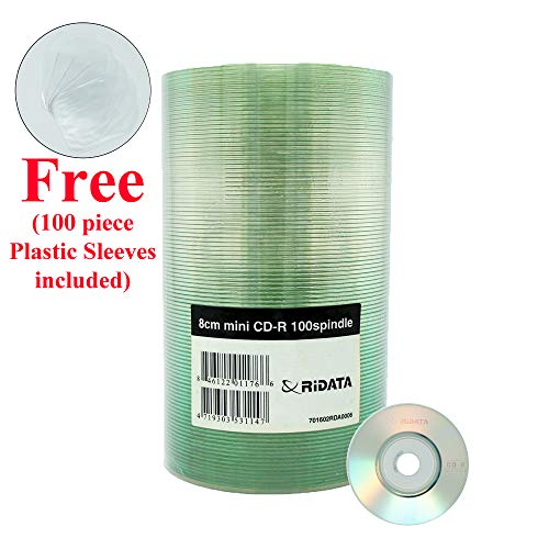 100 Pack Ridata Mini CD-R 24X 210MB 24Min Logo Blank Media Recordable Disc + 100 Pieces Plastic Sleeves