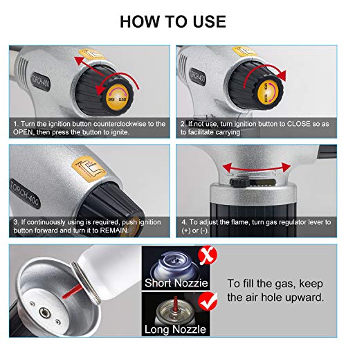YIYATOO Professional Kitchen Torch Quality (Butane Gas Not Included) for Home Chef's Kitchen for Searing Food, Meat, Crème Brule | Adjustable Flame (MAX 2372°F) - for Cooking, Baking, BBQ, Home Use - Thumbnail 4
