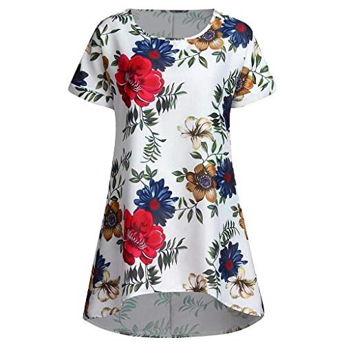 â™¡Londonyâ™¡ Women's Short Sleeve High Low Loose T Shirt Basic Tee Tops Plus Size O Neck Swing Floral Tunic Tops S-5XL Wine