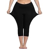 VOGUEMAX Women's Capri Leggings Plus Size Stretch and Comfy High Waisted Three-Quarter Leggings Plus