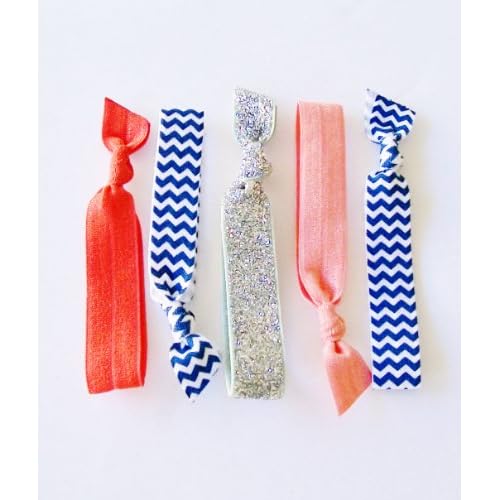 Delicate 5 Hair Ties Chevron Sparkle Elastic Ribbon Hair Ties By