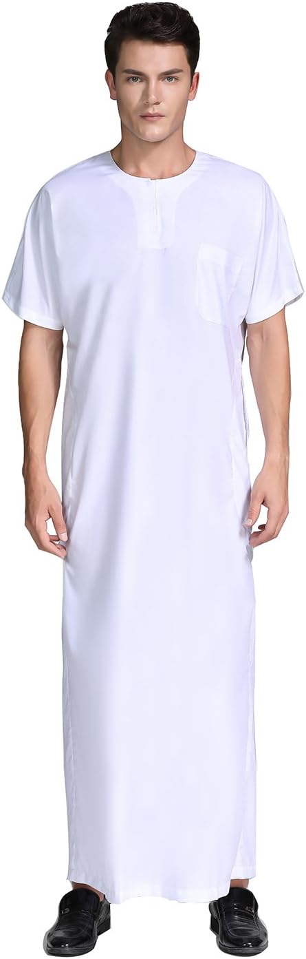 H HrokkMen's Muslim Solid White Business Saudi Arabic Thobe