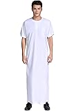H HrokkMen's Muslim Solid White Business Saudi Arabic Thobe