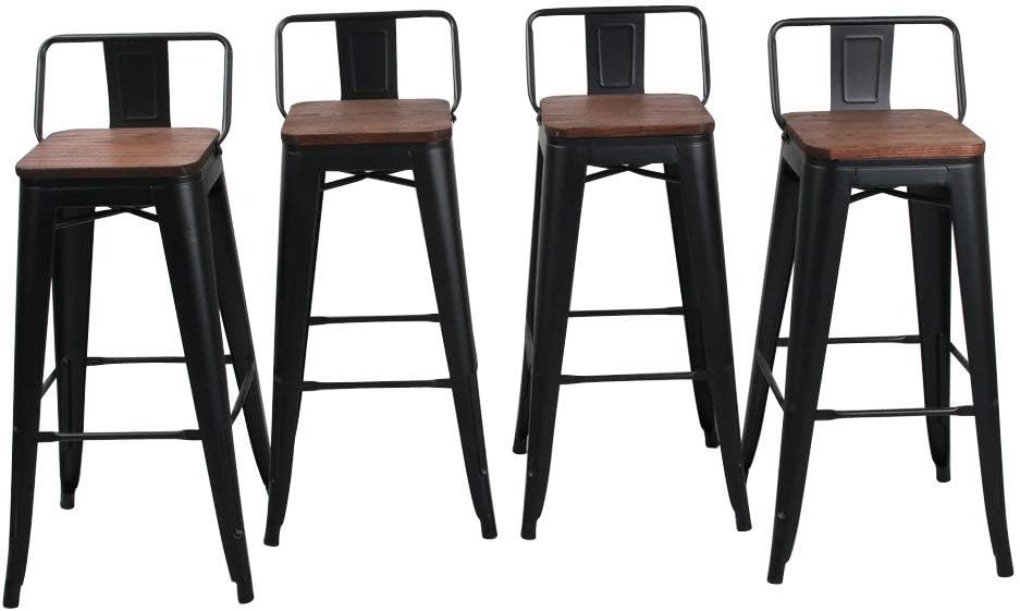 HAOBO Home 30" Low Back Metal Counter Stool Height Bar Stools with Wooden Seat [Set