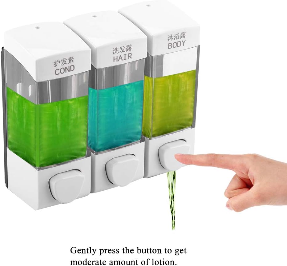 3-Chamber Soap and Shower Dispenser Wall Mounted Liquid Lotion Shampoo ...