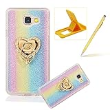 Cover for Galaxy A7 2016,Rubber Case for Galaxy A7 2016,Herzzer Slim [Rainbow Straight Gradient Color Changing] Dust Resistant Soft TPU Bling Protective Case with 360 Degree Ring Holder
