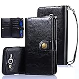 TabPow Galaxy J7 Case, 10 Card Slot - ID Slot, Button Wallet Folio PU Leather Case Cover With Detachable Magnetic Hard Case For Samsung Galaxy J7 J700 (2015) - Black