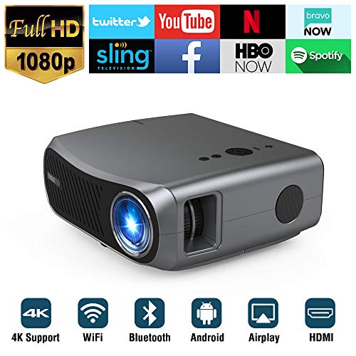 Full HD 1080P Wifi Bluetooth Projector Support 4K, 5500 Lumen Smart Wireless LCD Video Projectors 1920×1080 Native Android USB HDMI VGA AV Audio for Laptop PC Phones TV DVD PS4 PPT Home Outdoor Office