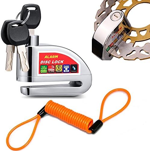 ILamourCar Disc Brake Lock,Alarm Disc Lock,Motorcycle Bike Anti-theft&amp;Waterproof Brake Disc Wheel Alarm Security Lock,110dB Alarm Sound and 6mm Pin with 1.3m Reminder Cable for Motorcycles