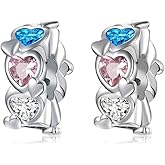 MEETCCY 2PC Spacer Beads for Charm Bracelet 925 Sterling Silver Charms Love Heart Crystal Rubber Clip Stoppers Spacer Charm Bracelet (Colorful Crystal Love-2PC)