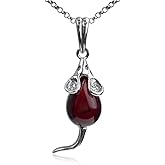 Ian and Valeri Co. Cherry Amber Sterling Silver Mouse Pendant Necklace Chain 18 Inches