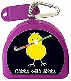 Zumoe Field Hockey Mouthguard Case, Mouth Guard Case, Retainer Case or Dental Case called Chick with Field Hockey Stick (Aqua)