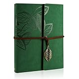 ZEEYUAN Scrapbook, Memories Scrapbook Leaf Soft Leather Album Family Self-Adhesive Books Special Birthday Gifts Unique Gift for Women(Green)