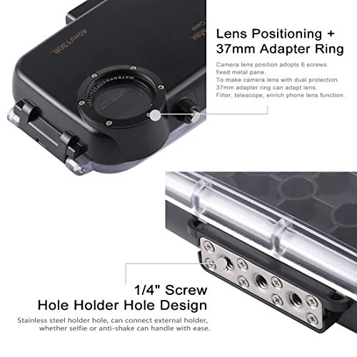 iPhone Xs MAX 40m/130ft Waterproof Diving Housing Photo Video Taking Underwater Cover Case (Black)