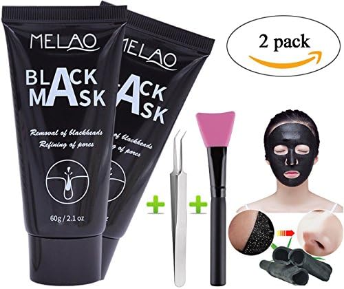 Blackhead Remover Mask Black Mask Purifying Peel Off Mask Activated Charcoal Mask, Oil Control, Anti-Aging and Wrinkle Reduction, 2 Pack, with Brush Kit and Remover Tool as Gifts