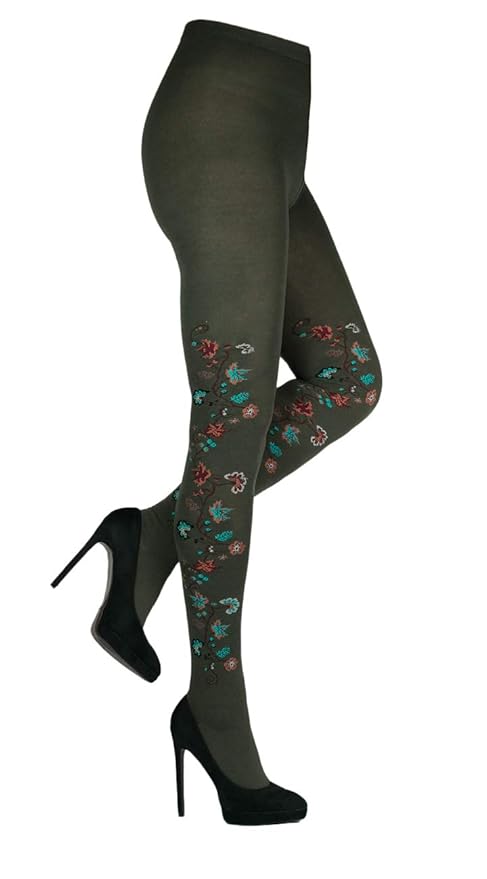 CRÖNERT Damen Strumpfhose Strickstrumpfhose seitliche Blütenranke 72817