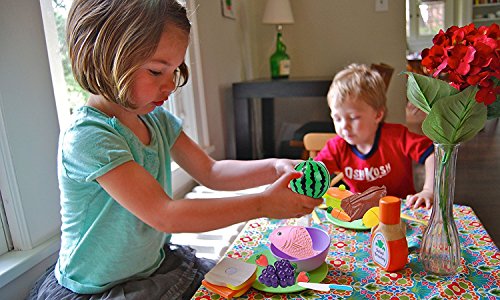 Tomons Pretend Food Kitchen Play Set for Kids Cutting Fruits and Vegetables Play Food Kitchen Toys 20 Piece Educational Toy
